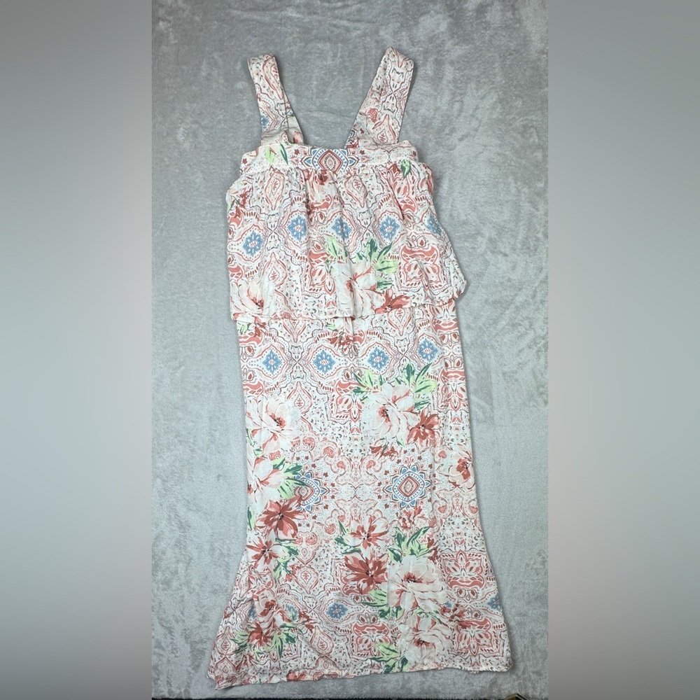 NWT O’Neill Girls Flounce Ruffle Jordan Tank Pink Cream Floral Midi Dress Large - Picture 2 of 16